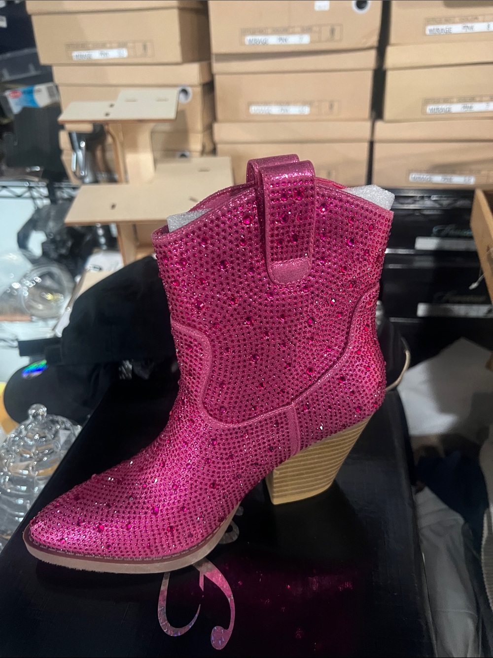 Pink Rhinestone Ankle Boots - Picture 2 of 6